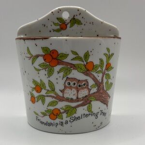 VTG Owl Tree Design Ceramic Wall Pocket "Friendship is a Sheltering Tree"